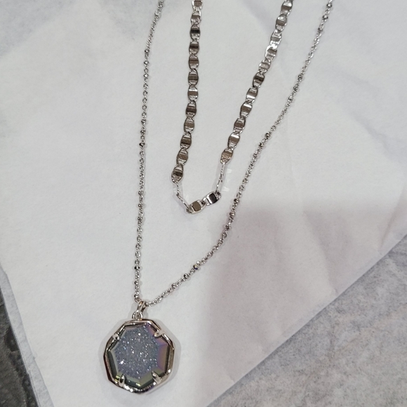 NWT Kendra Scott Drusy Necklace Layered Silver - Picture 13 of 16